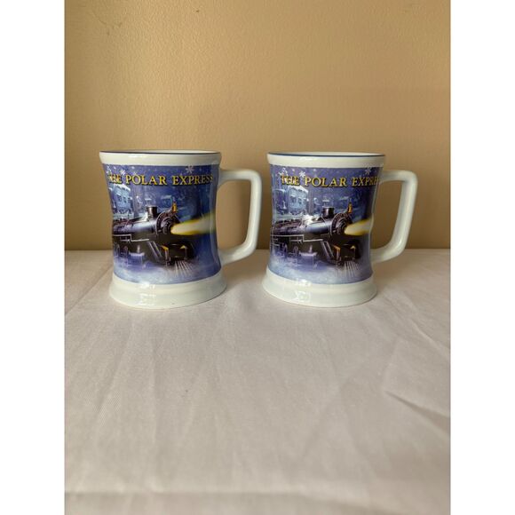 2 Polar Express Embossed Train Believe Mug Warner Brothers - Picture 1 of 9